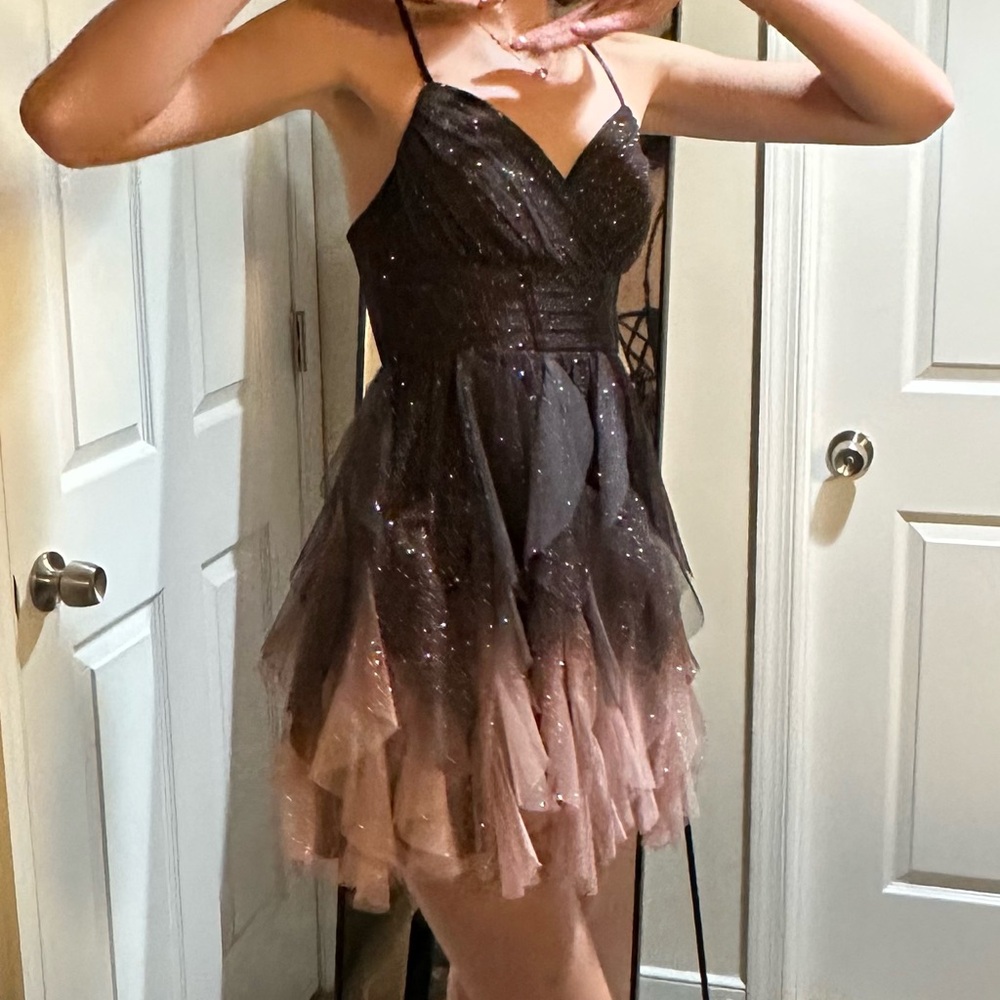 Fabulous Fairy Sparkle Tulle Cocktail Party Dress Ombre Brown Pink Layered 1/2